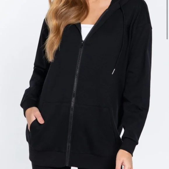 Oversized Hoodie Sweater Jacket Tunic Zip Up Inner Brush Long Sleeve Boyfriend - Picture 4 of 7